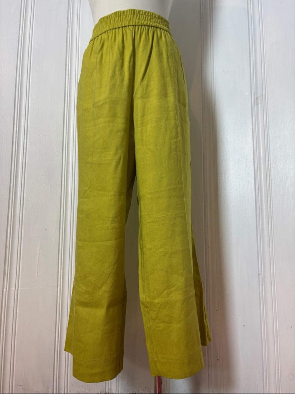 MELANIE LYNE Linen Blend Wide Leg Pants Chartreuse Green - Size 14